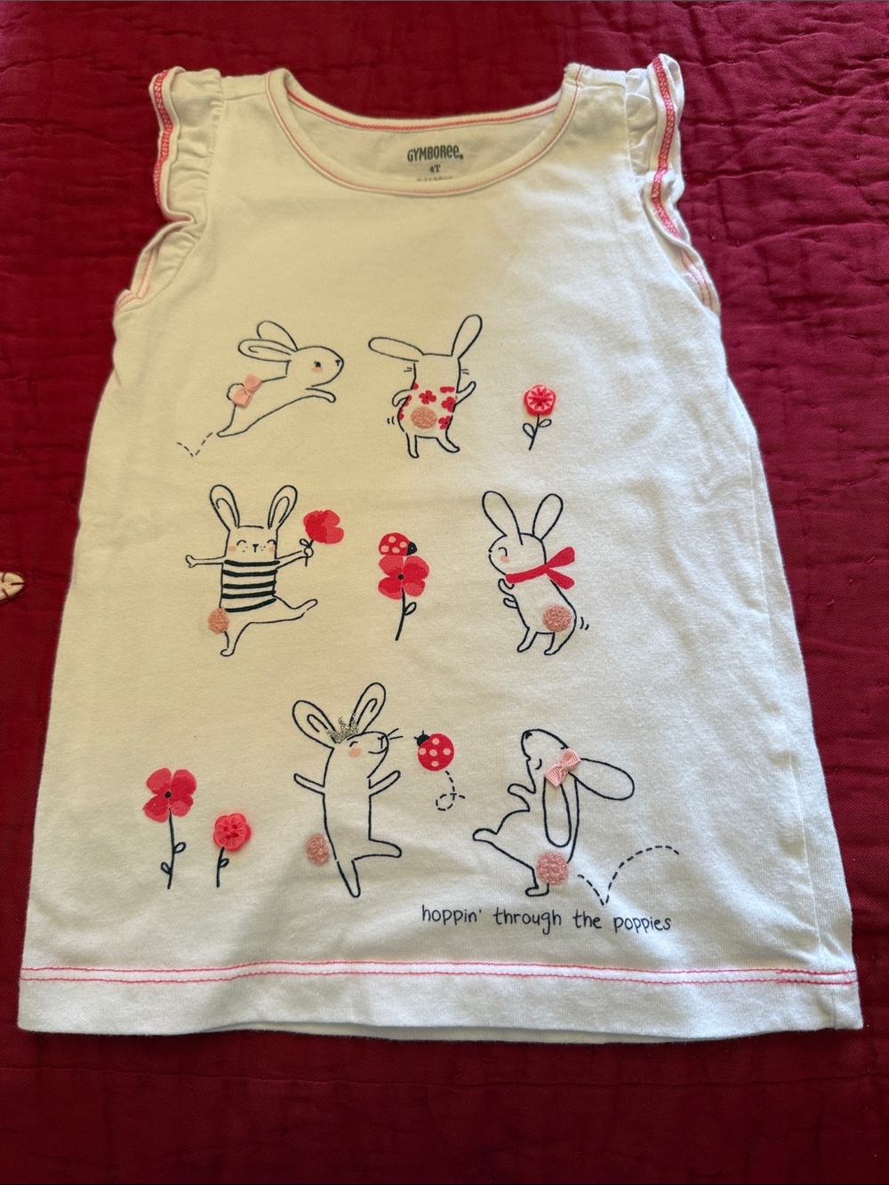 Gymboree White Tank Top with Pink & Navy Bunny Print